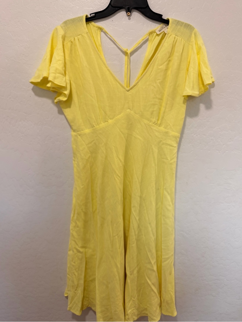 Sunny yellow V-Neck Flutter Sleeve Dress large bright feminine dainty romanti